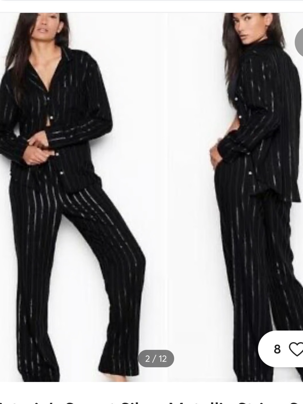 Victoria's Secret Black Metallic Stripe Flannel Pajama Set Women’s XL